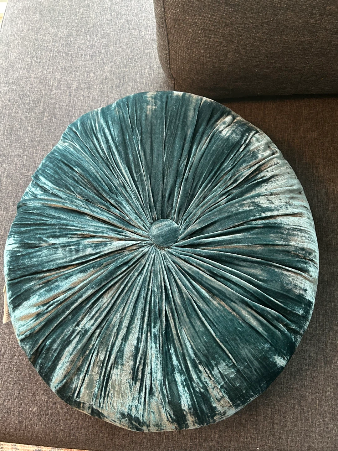 Anthropologie Teal Velvet Round Pillow - photo 3