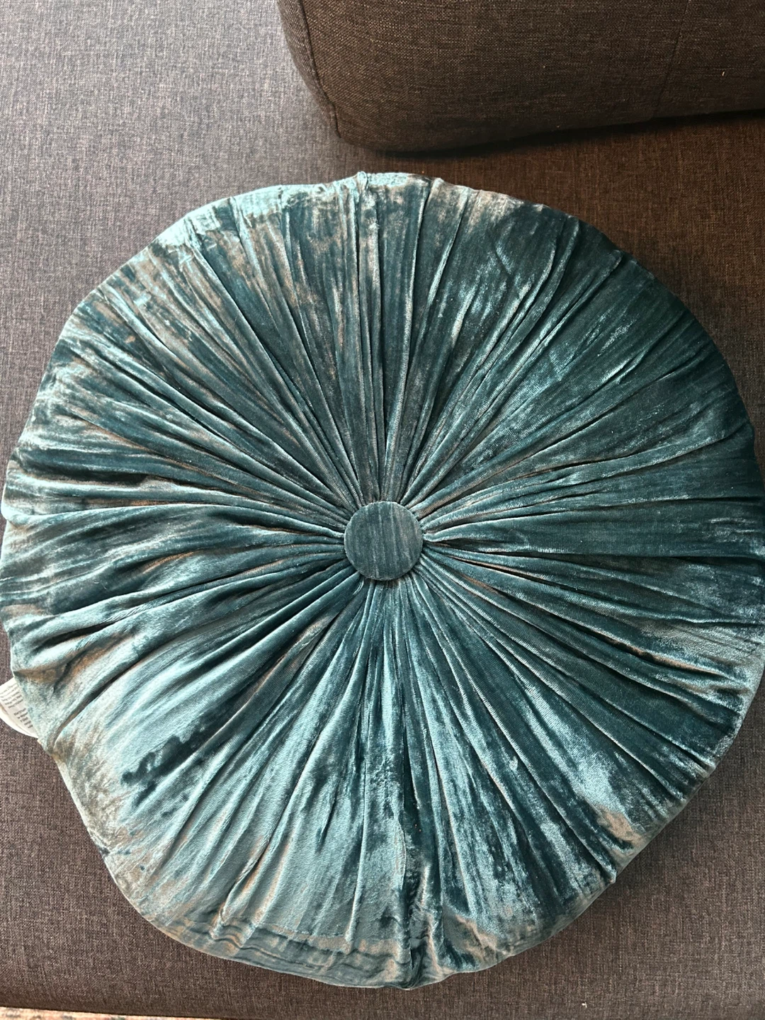 Anthropologie Teal Velvet Round Pillow