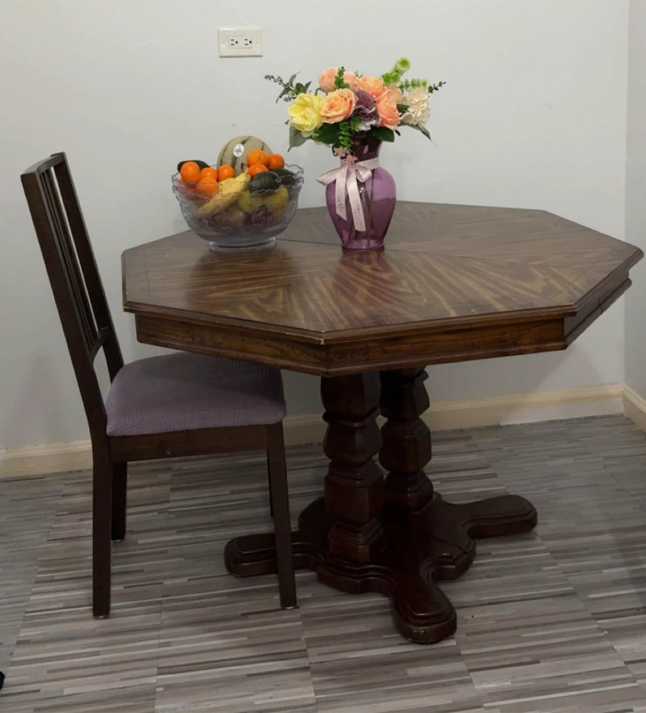 Wooden Octagonal Dining Table with Pedestal Base