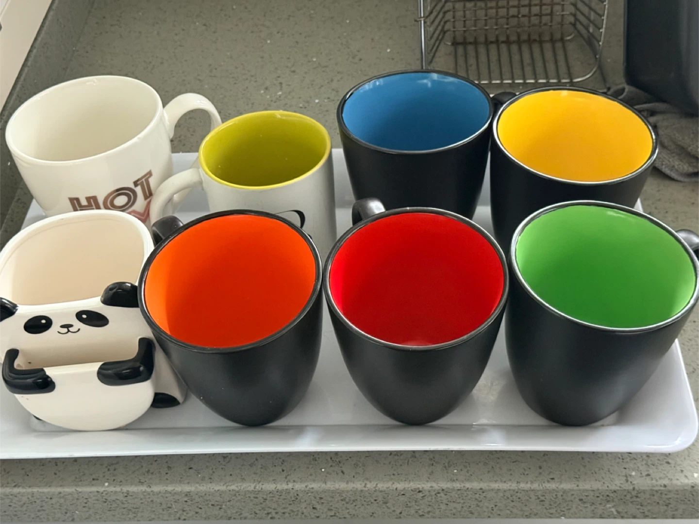 Set of 5 colourful mugs $12 (3 extra mugs free)