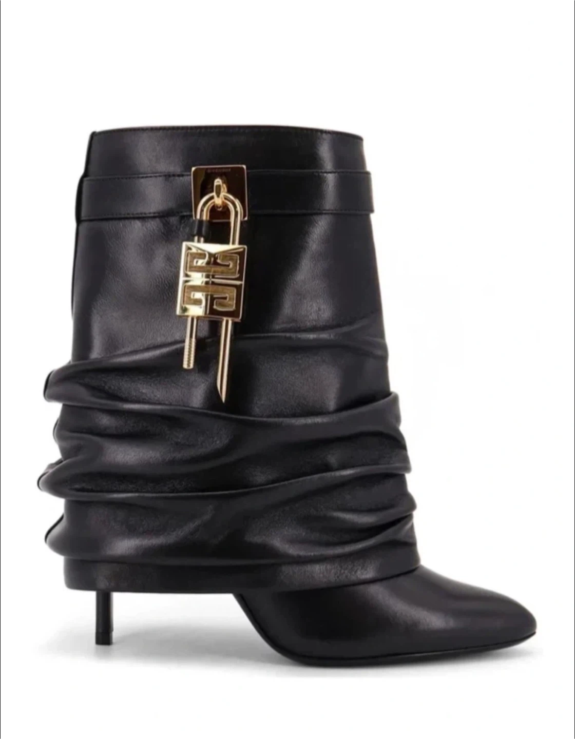Givenchy Black Leather Ruched Ankle Boots with Lock Detail