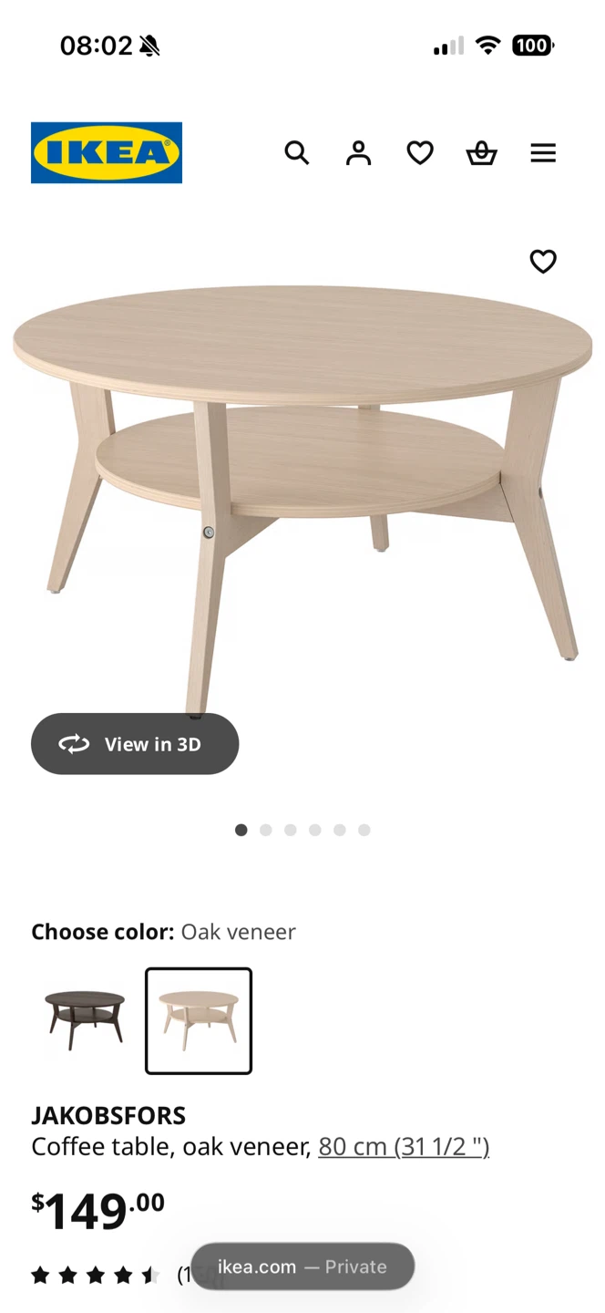 IKEA JAKOBSFORS Coffee Table - Oak Veneer 80 cm