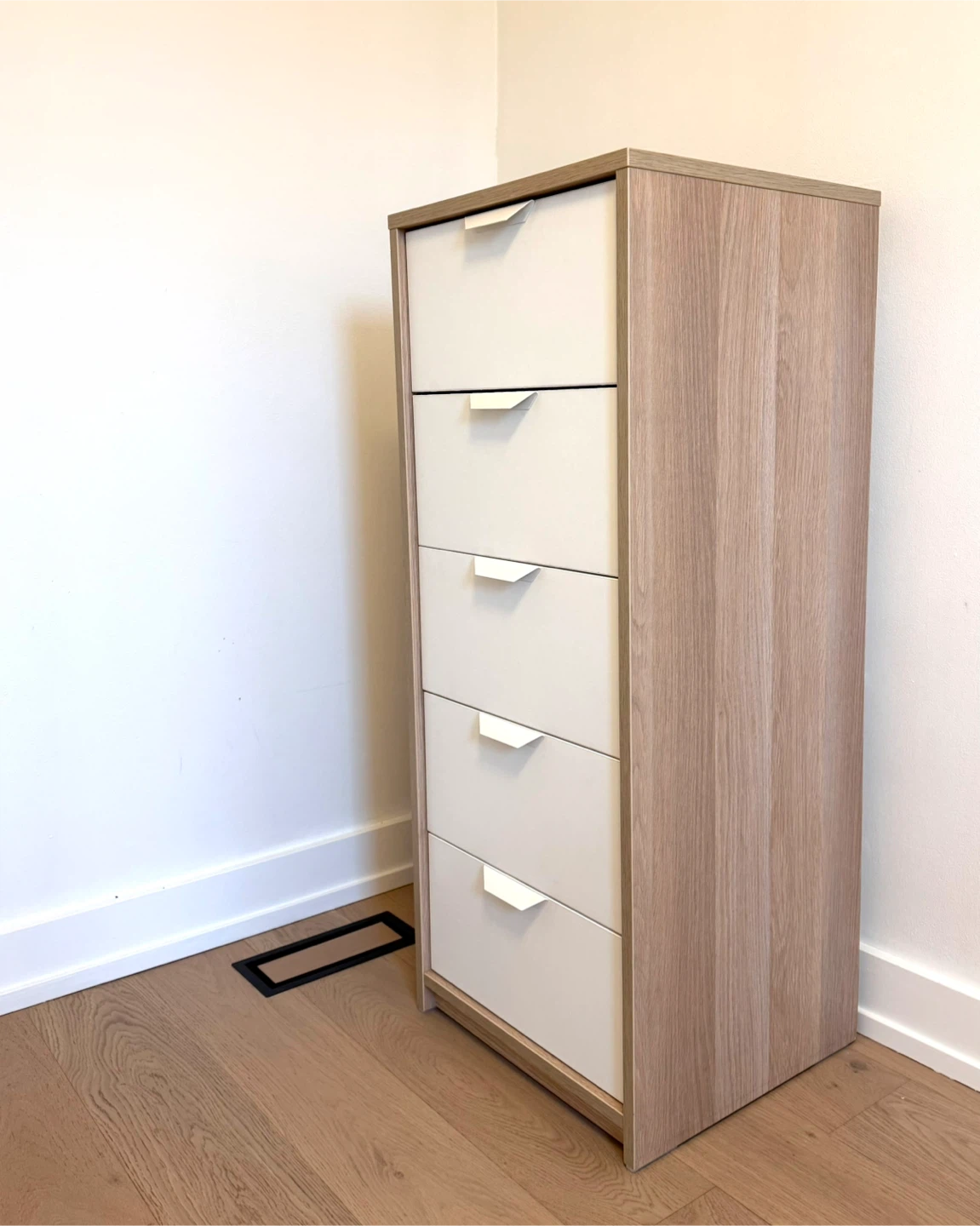 5-Drawer Tall Dresser - White and Wood Finish