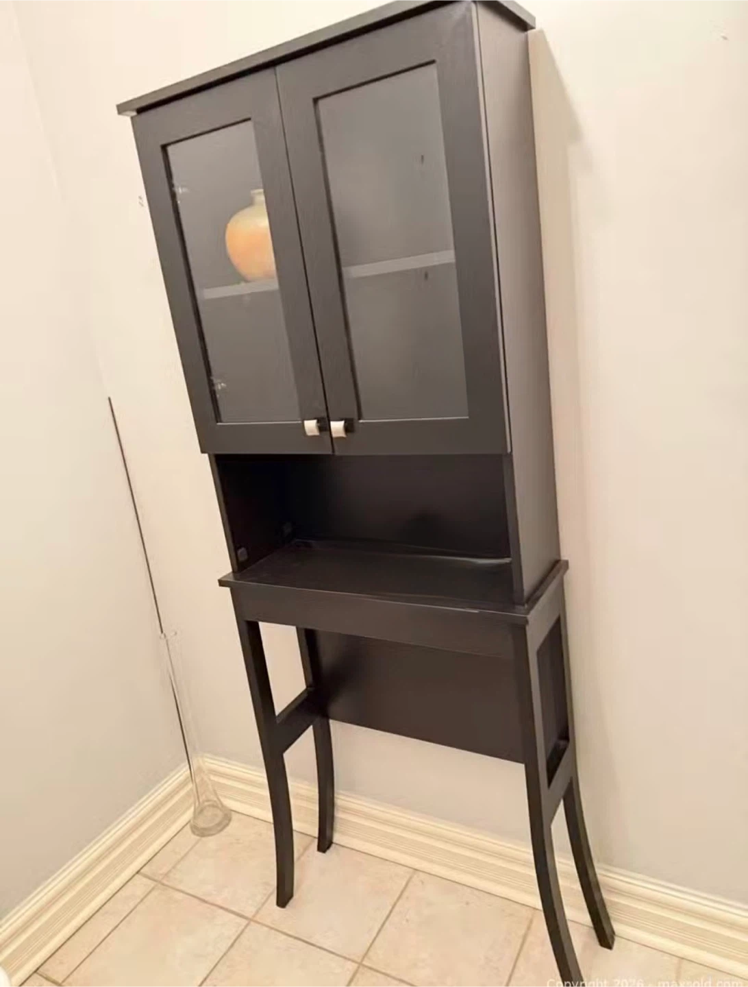 Black Bathroom Storage Cabinet with Glass Doors - photo 2