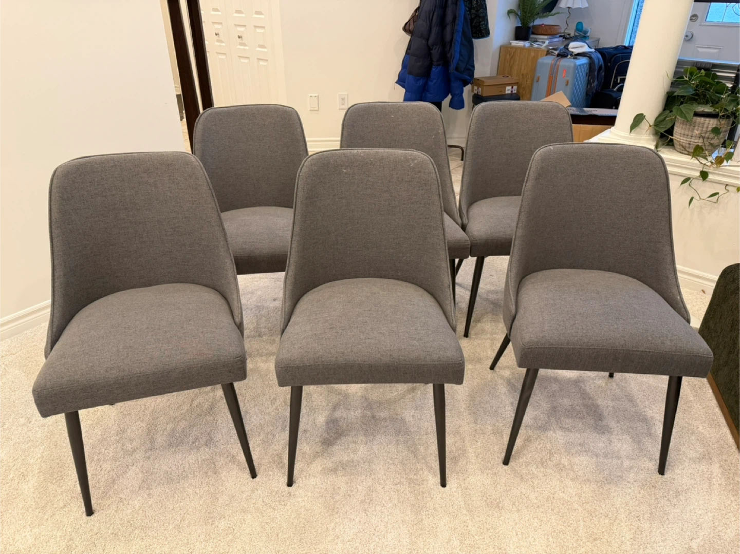 Set of 6 Grey Upholstered Dining Chairs