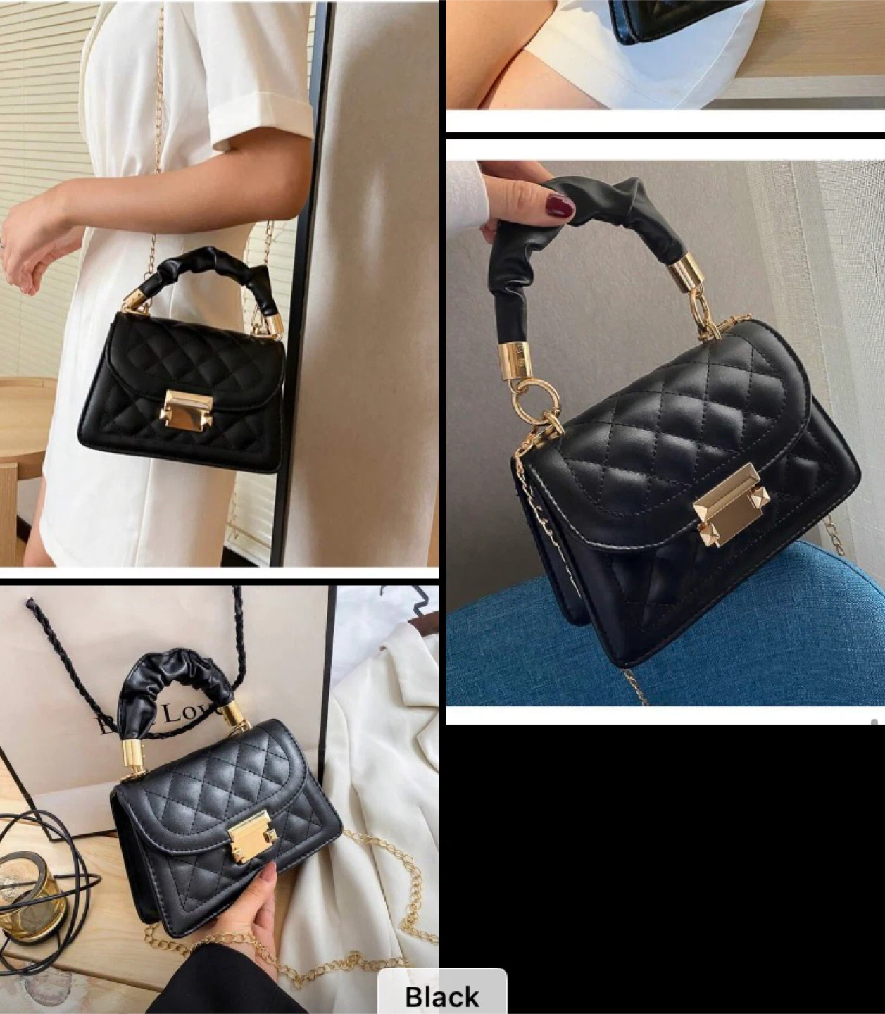 Black Quilted Saddle Bag with Chain Strap - photo 3