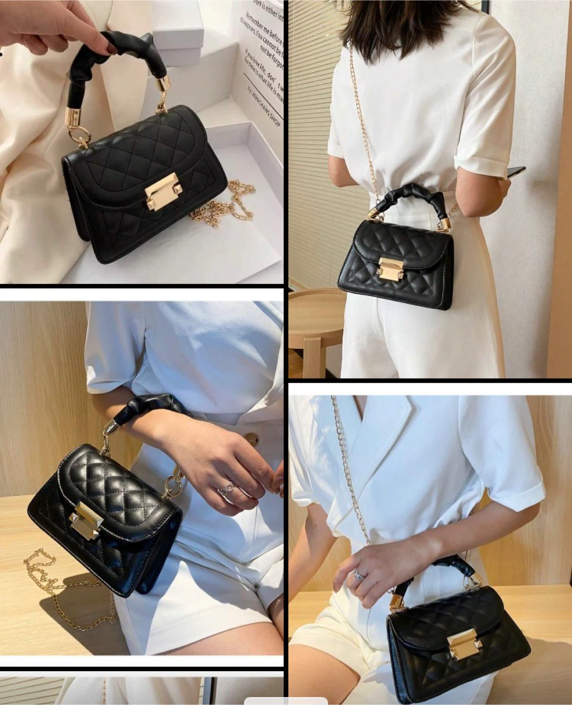 Black Quilted Saddle Bag with Chain Strap - photo 2