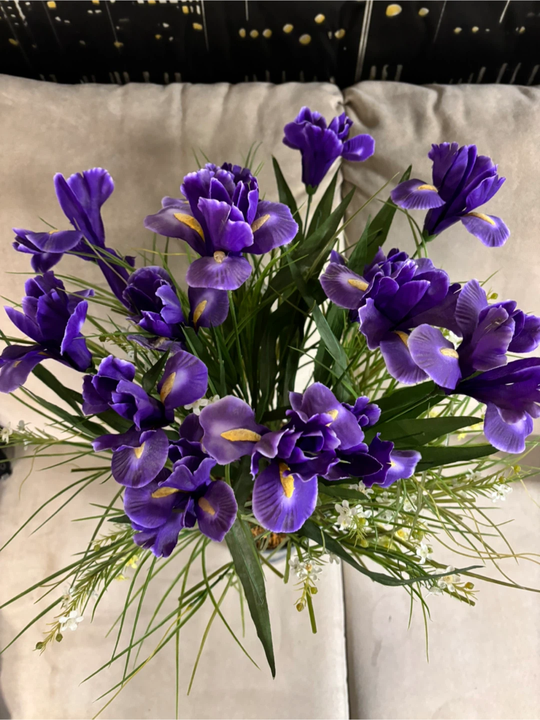 Artificial Purple Iris Flowers in Galvanized Metal Pot - photo 2
