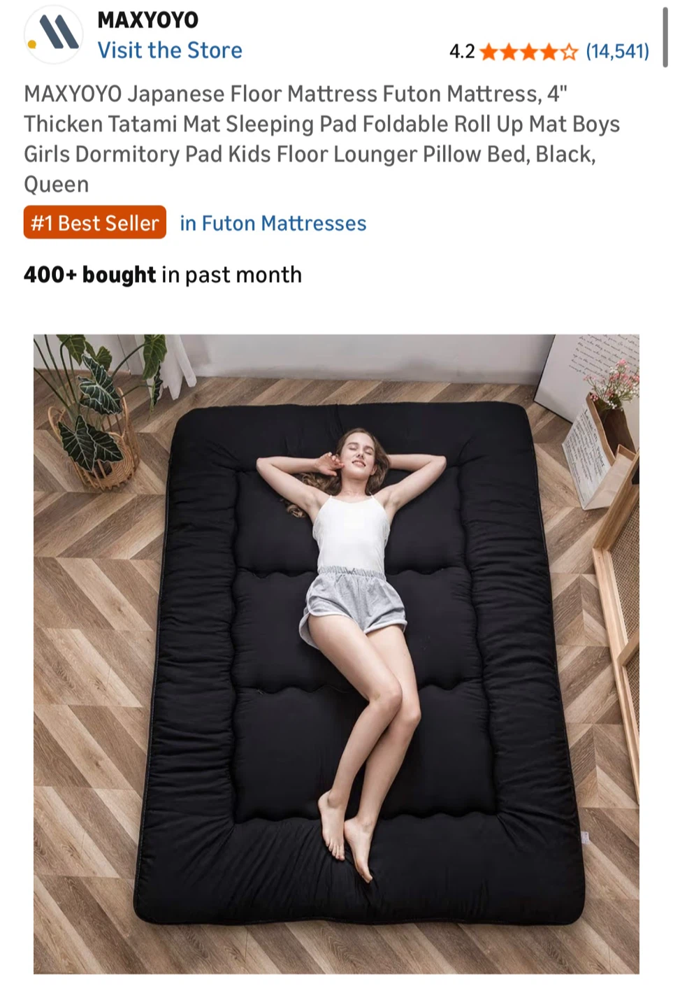 Black Queen Japanese Floor Mattress Futon 4" Thick - photo 3