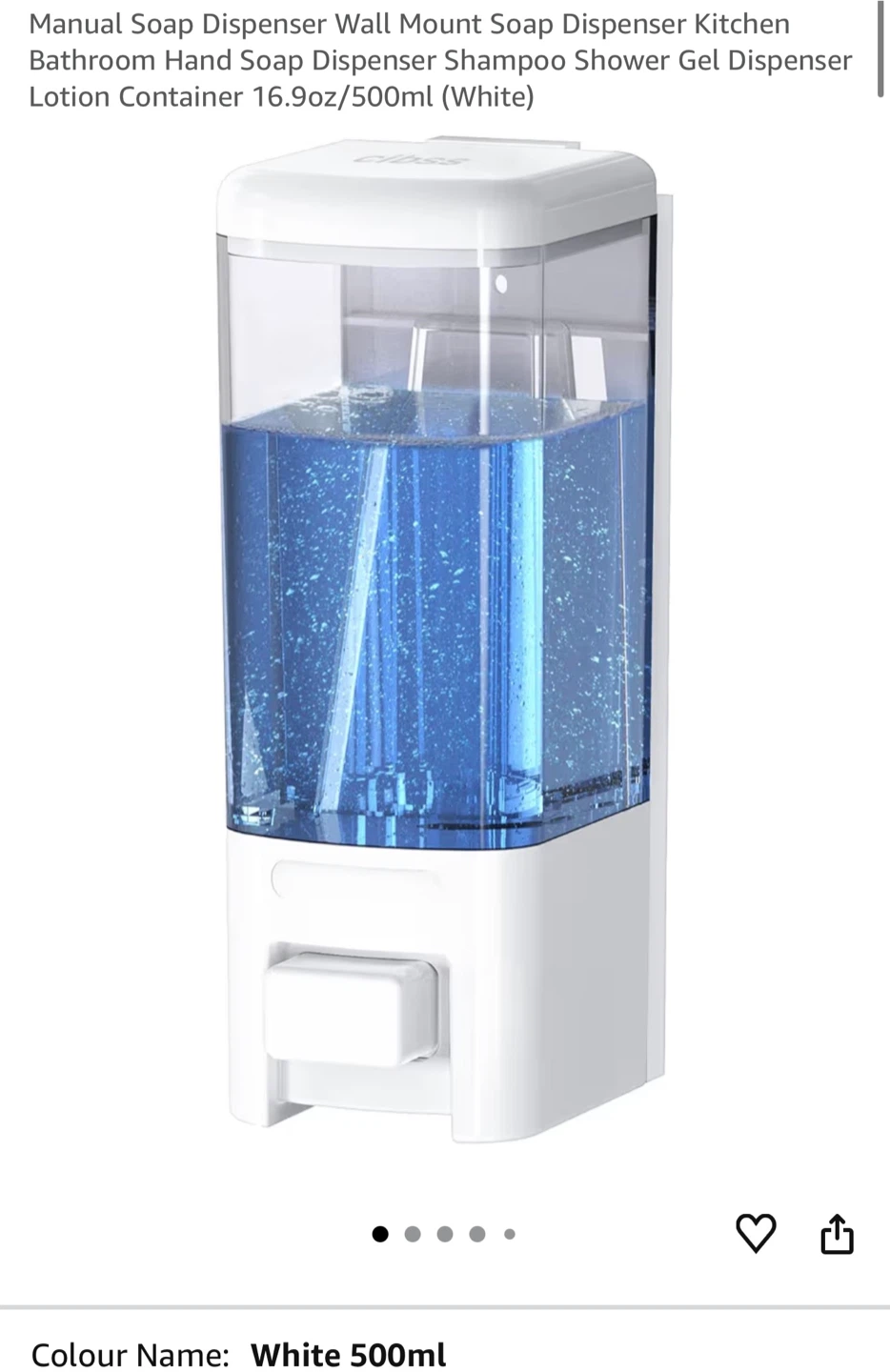 Manual Soap Dispenser Wall Mount 500ml White