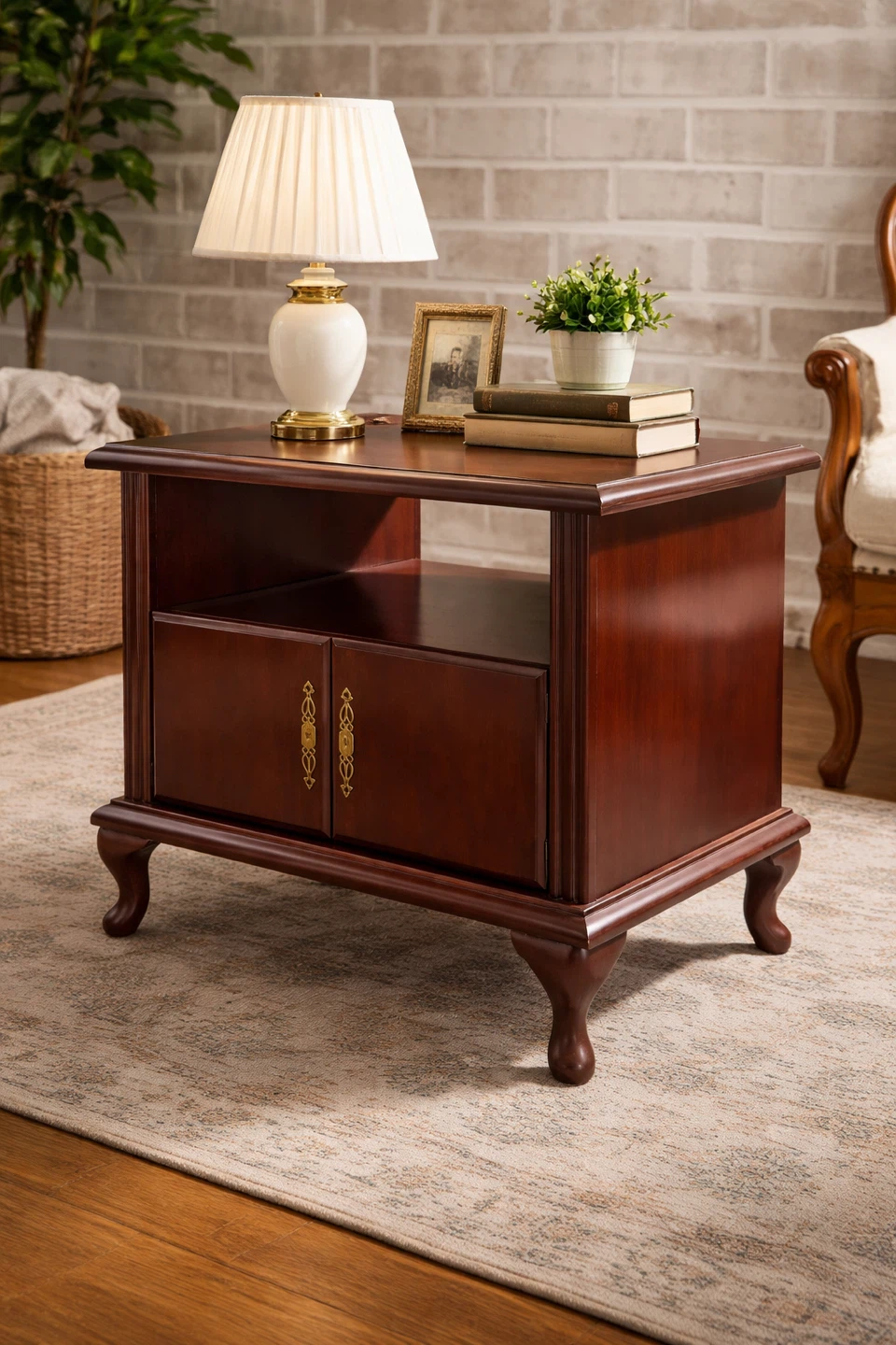 Wooden Side Table with Cabinet Doors