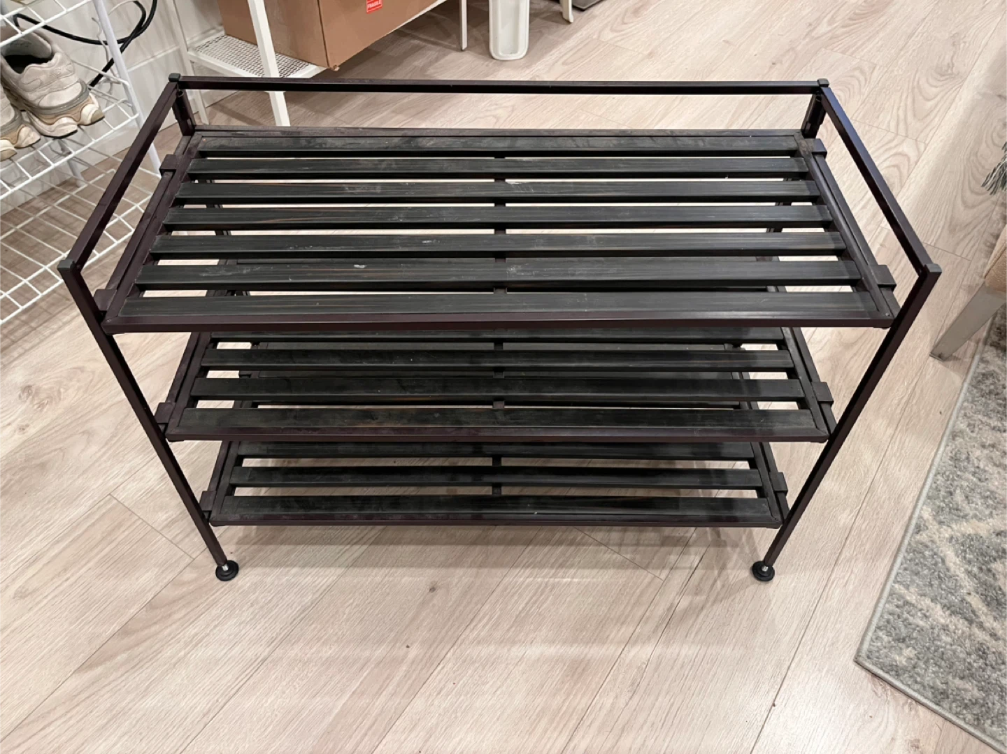 2-Tier Metal and Wood Shoe Rack