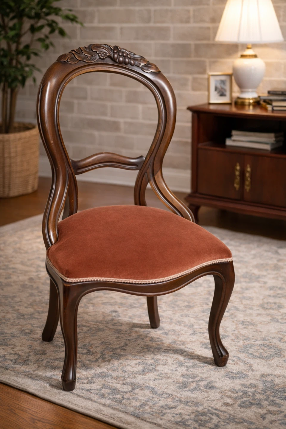 Vintage Accent Chair - Brown Velvet Seat