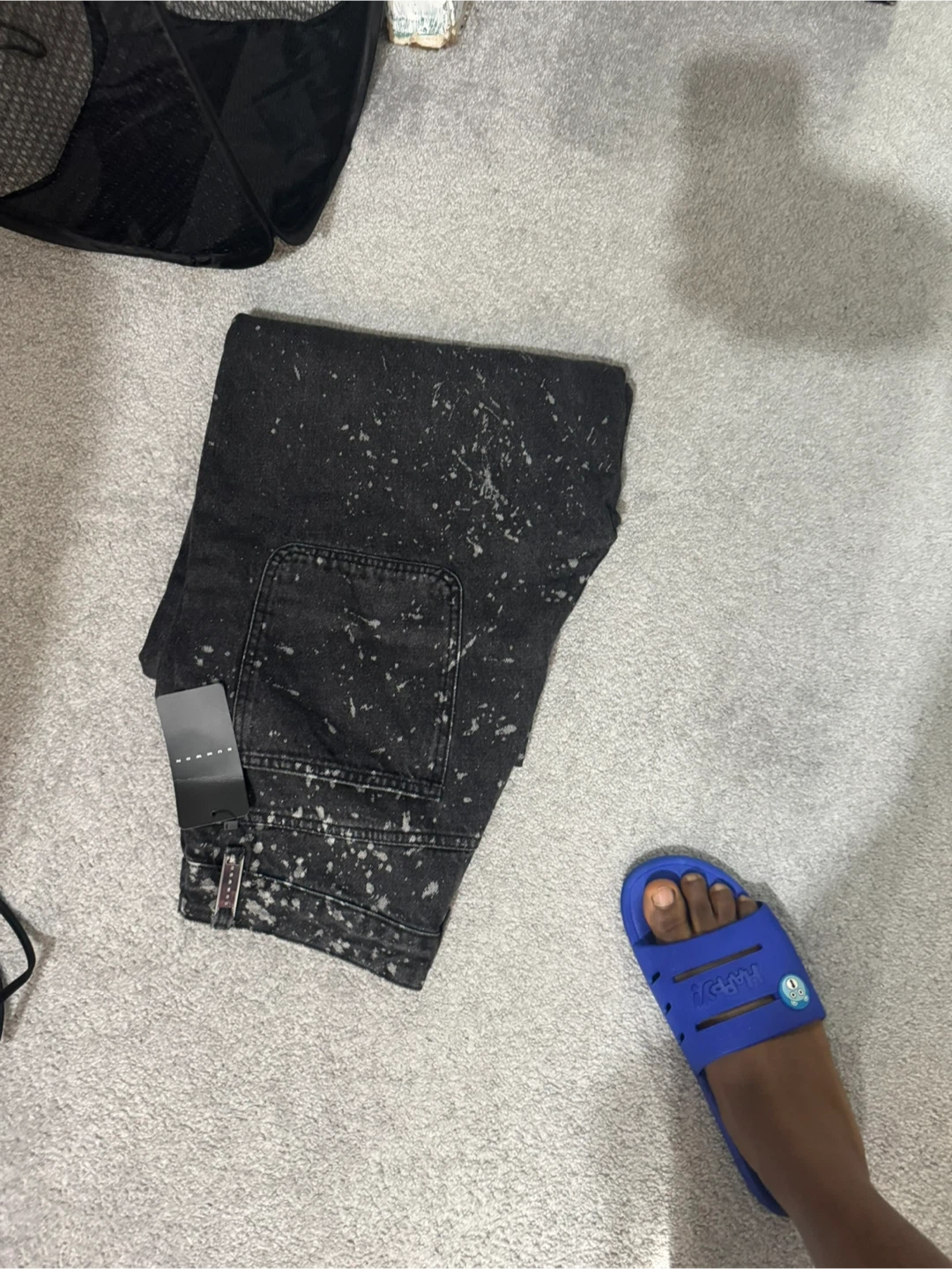 Black Wash Jeans with White Splatter - Size M