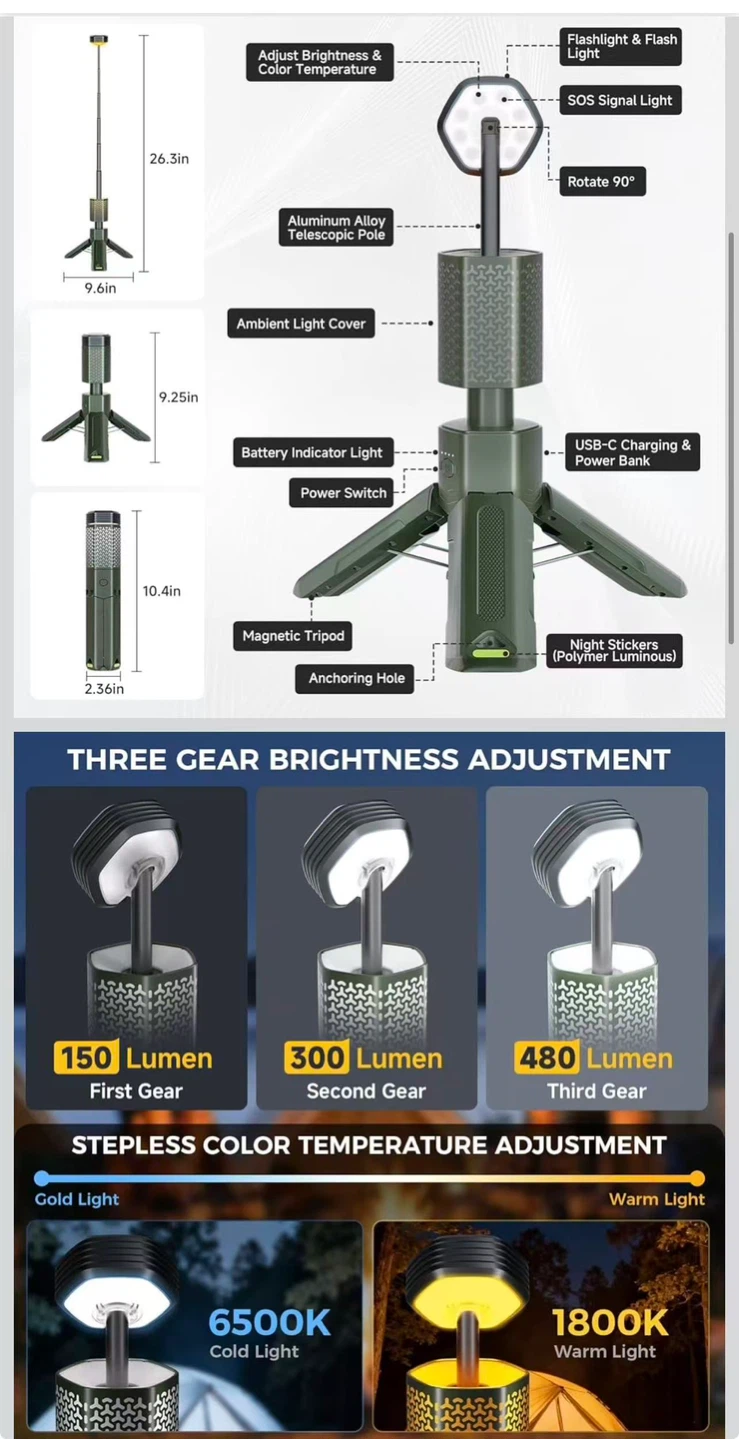 Rechargeable Telescopic Camping Lantern Flashlight - photo 2