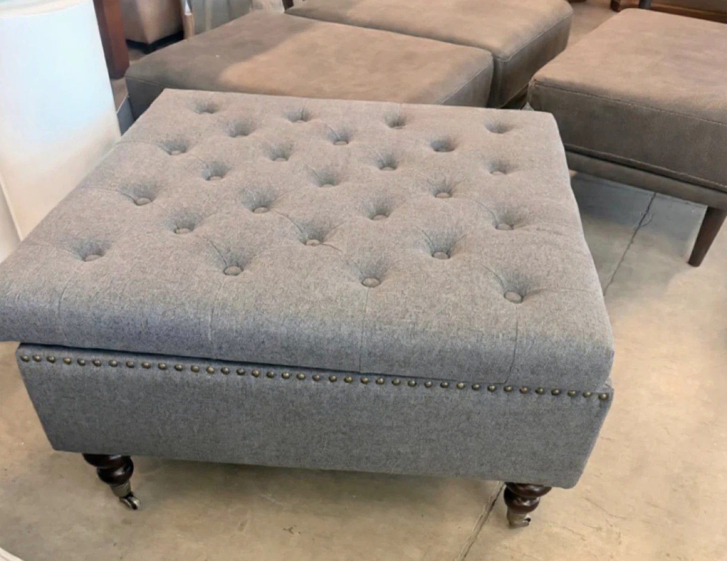 Brand New Tufted Grey Ottoman – In Box - photo 2