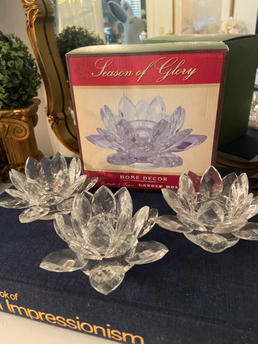 Crystal Lotus Flower Tea Light Candle Holders - Set of 3 - photo 2