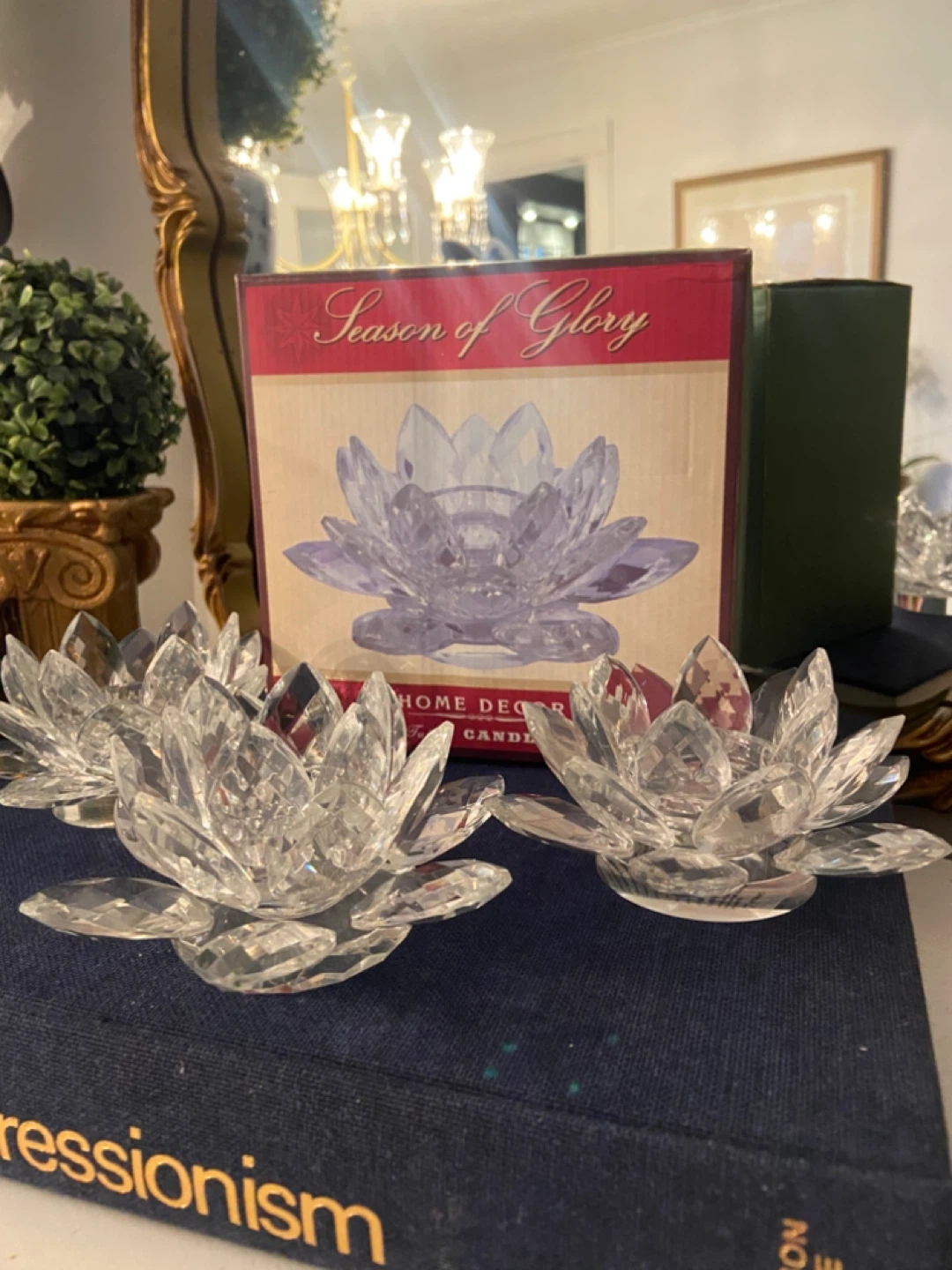 Crystal Lotus Flower Tea Light Candle Holders - Set of 3