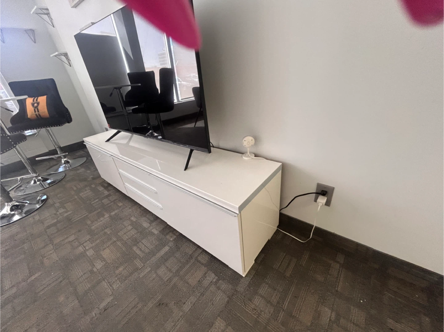 Glossy White TV Stand with 3 Drawers - photo 2