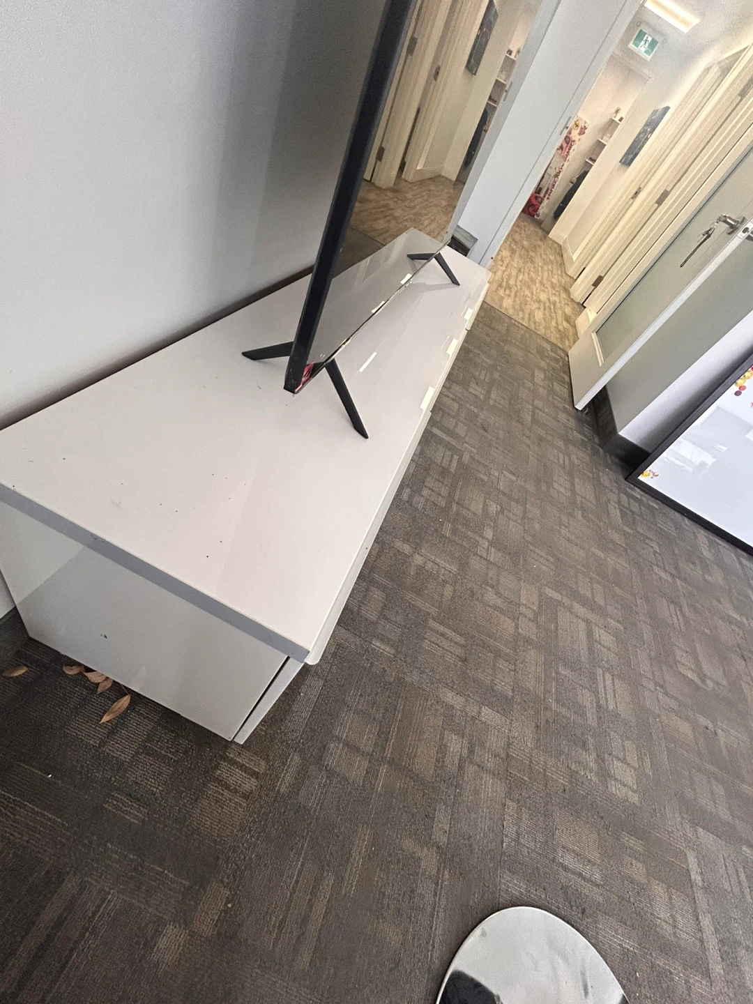 Glossy White TV Stand with 3 Drawers - photo 3