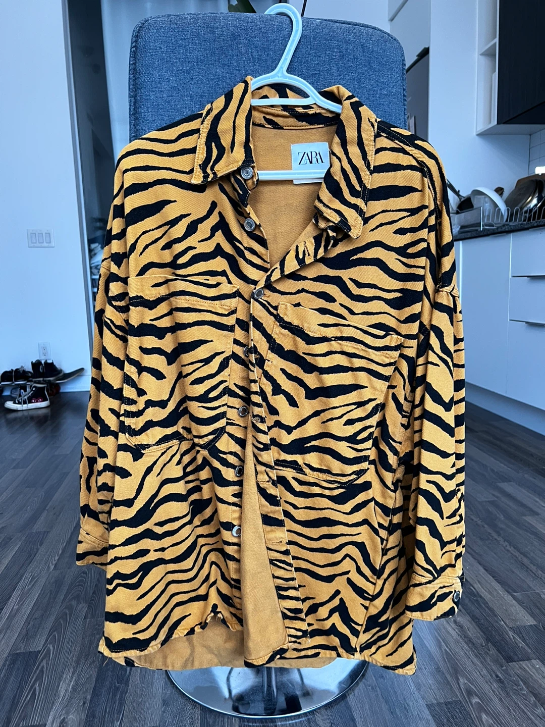 Zara Tiger Print Button-Up Shirt - Size S