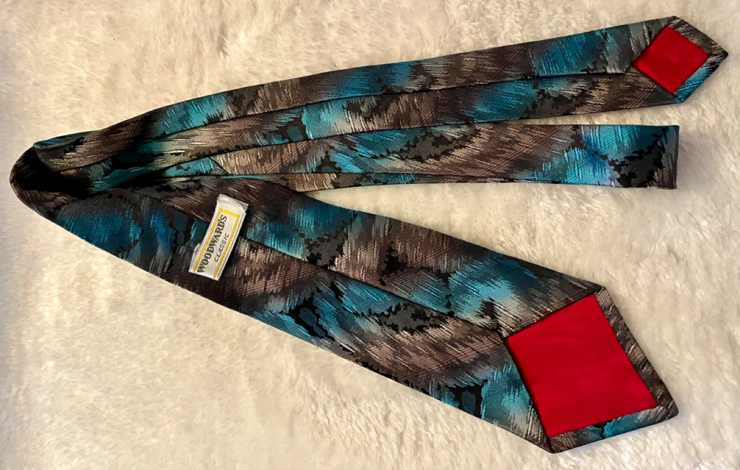 Woodward's Classic Men's Necktie - Blue/Brown Abstract Pattern - photo 4