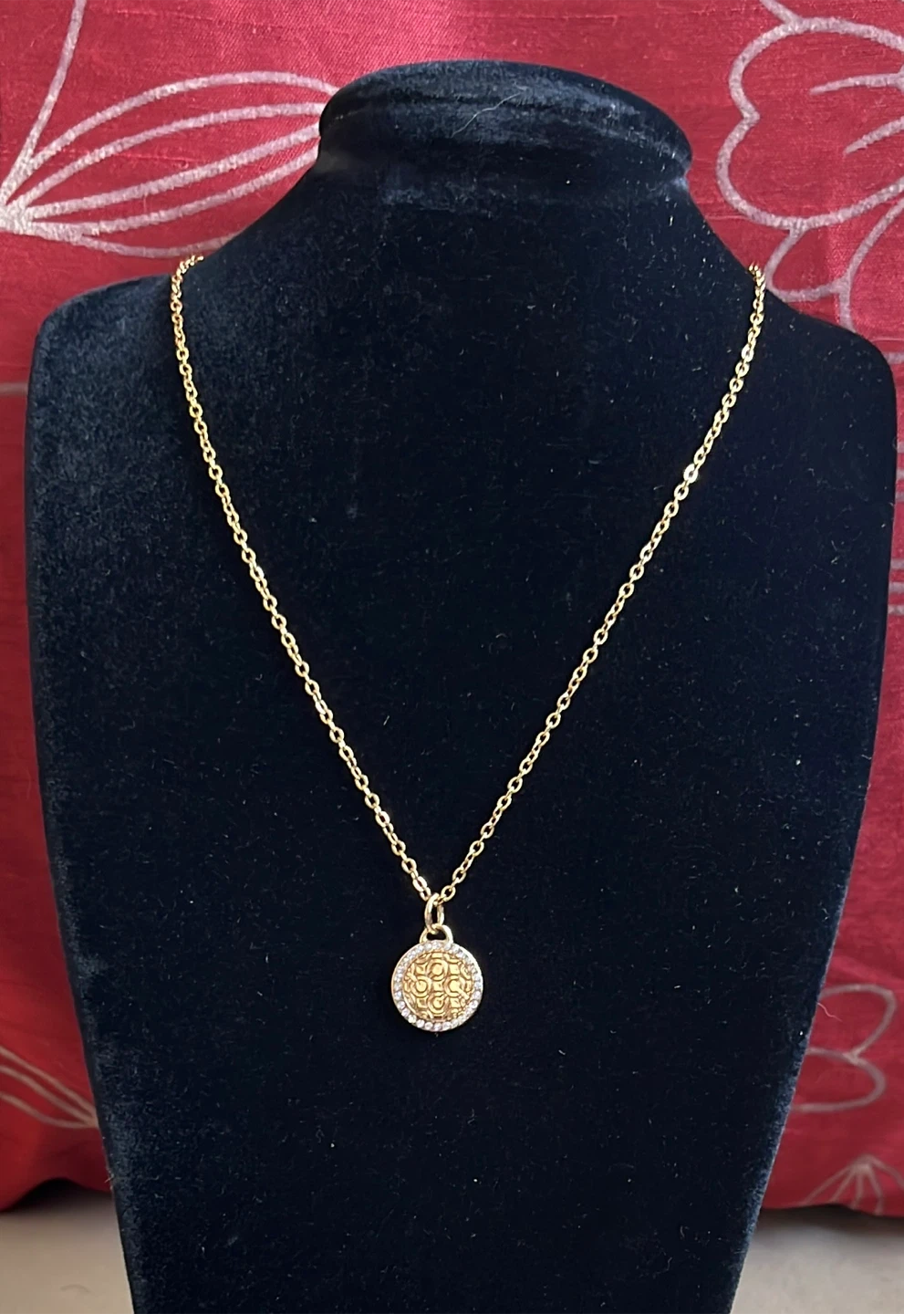 Coach Gold Tone Circle Pendant Necklace