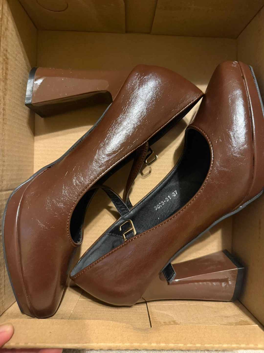Brown Chunky Platform Mary Jane Heels - Size 37