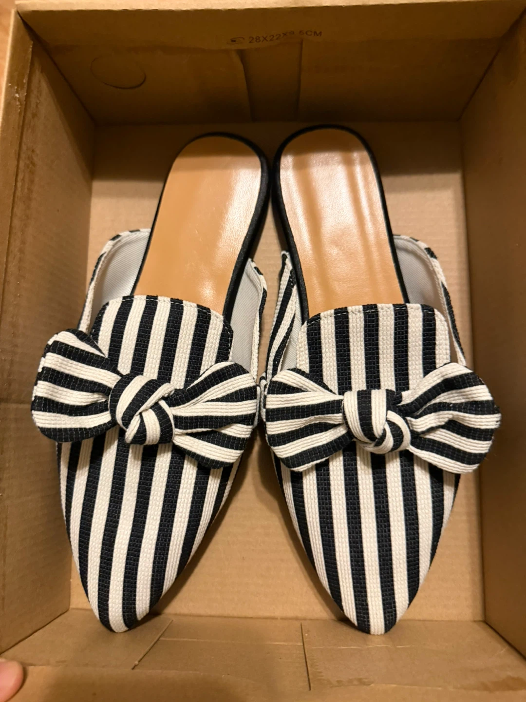 Striped Bow Mules - Black and White