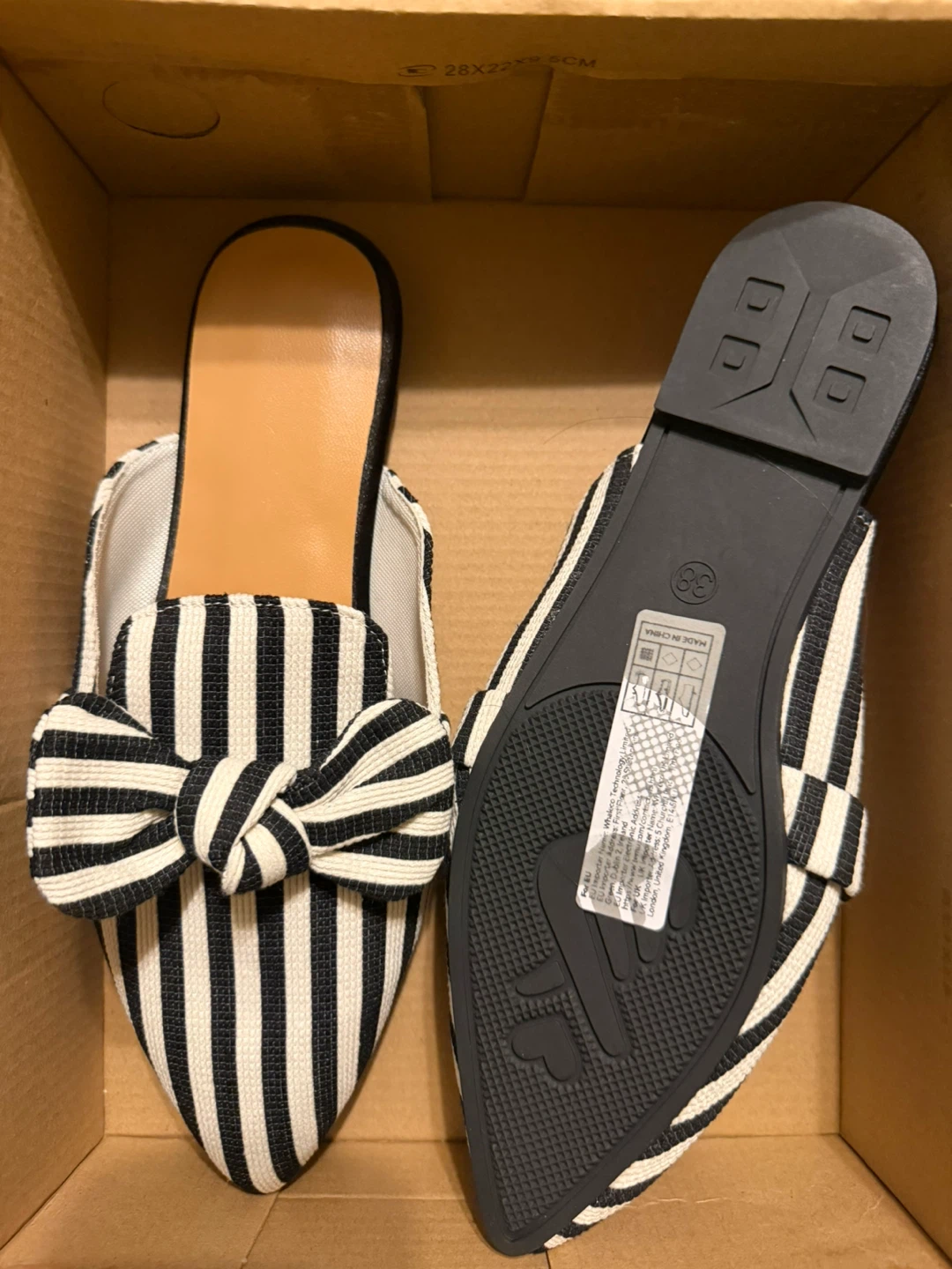 Striped Bow Mules - Black and White - photo 2