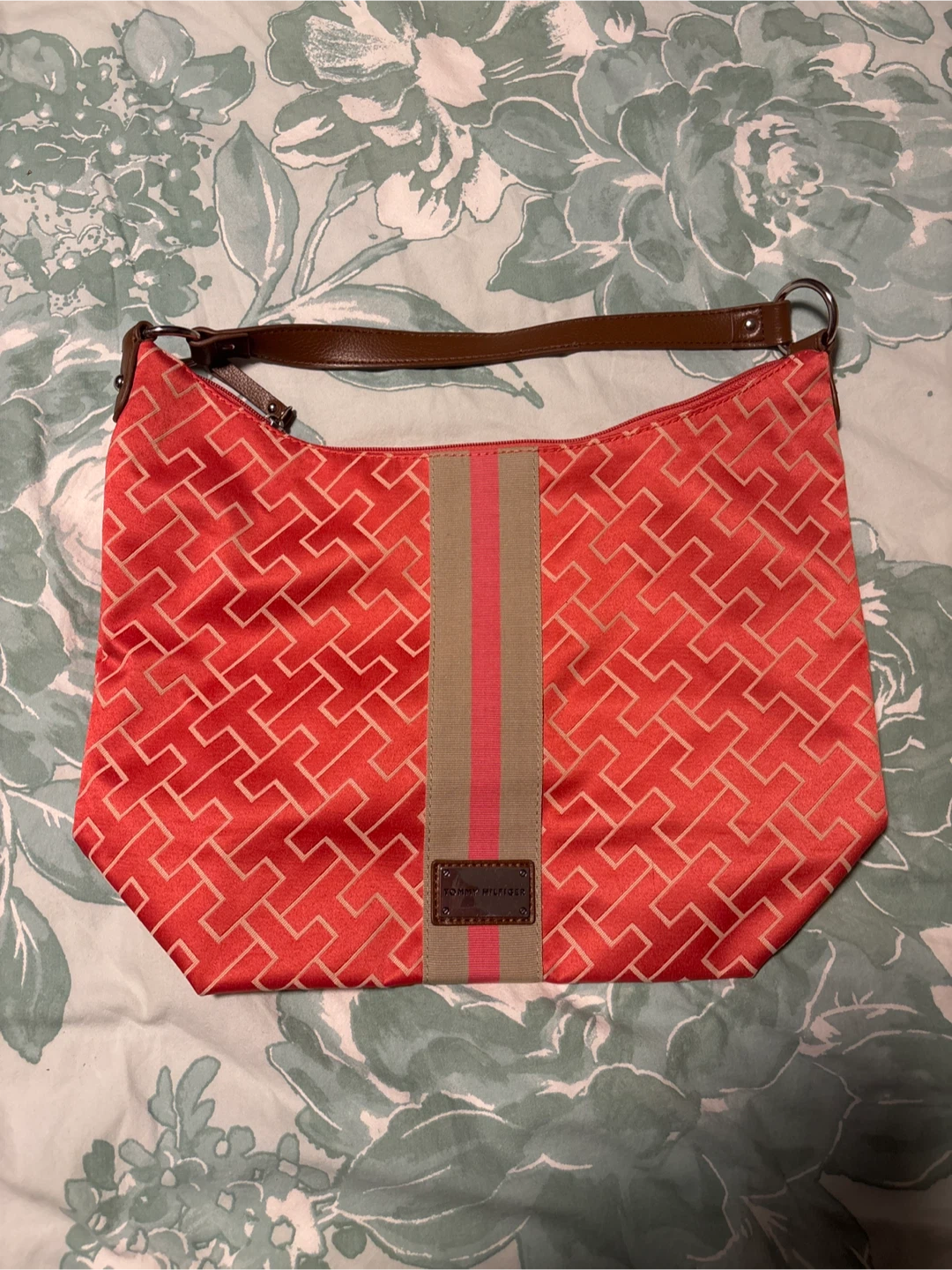 Tommy Hilfiger Hobo Bag - Red Geometric Pattern