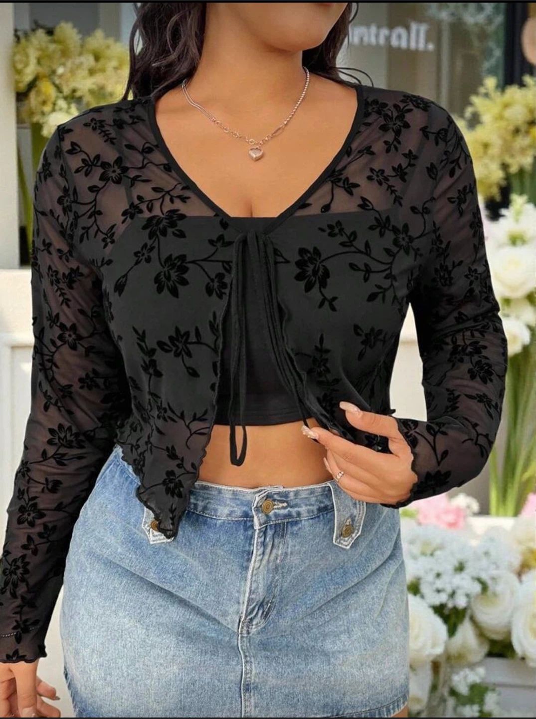 Shein Black Floral Burnout Mesh Cardigan - photo 3