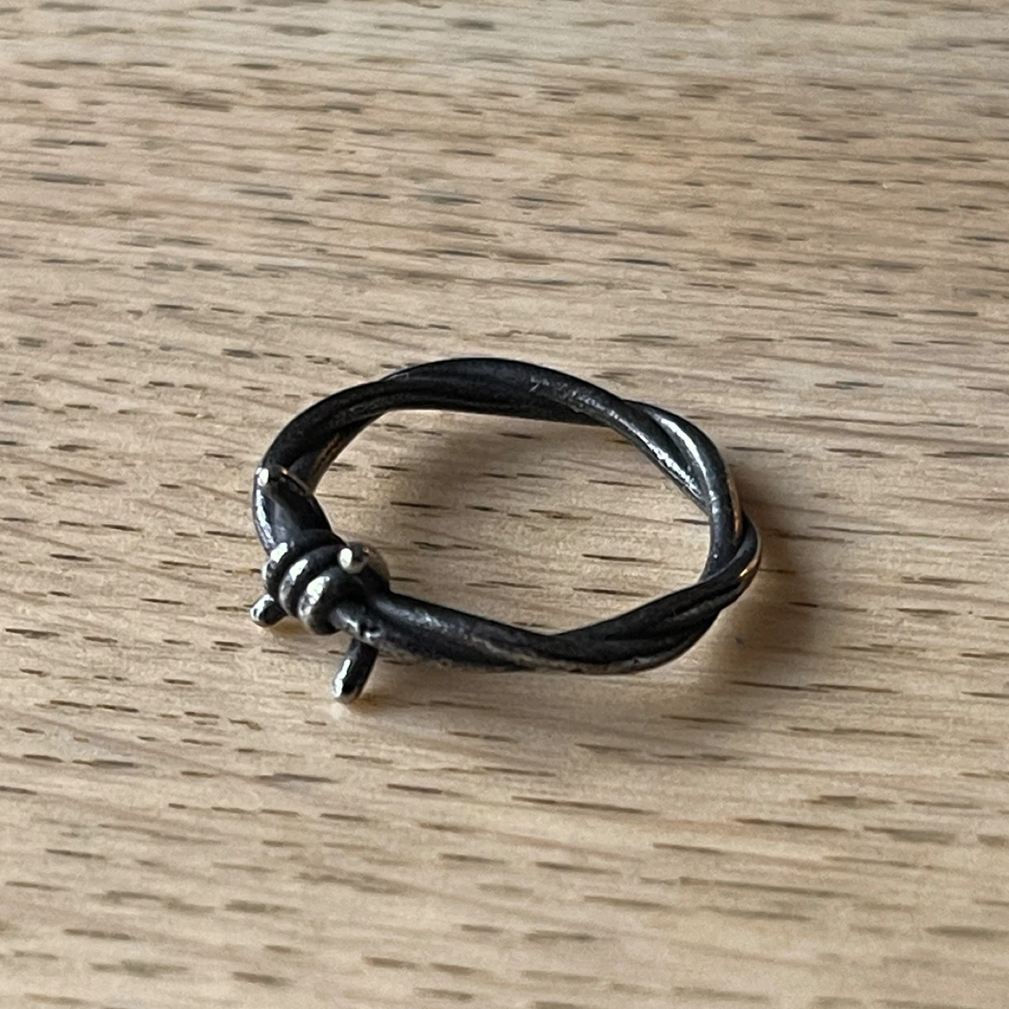 Oxidized twisted “barbed wire” stainless steel ring (size 7) - photo 2
