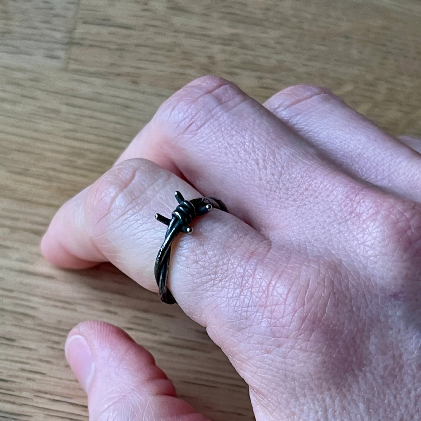Oxidized twisted “barbed wire” stainless steel ring (size 7) - photo 3