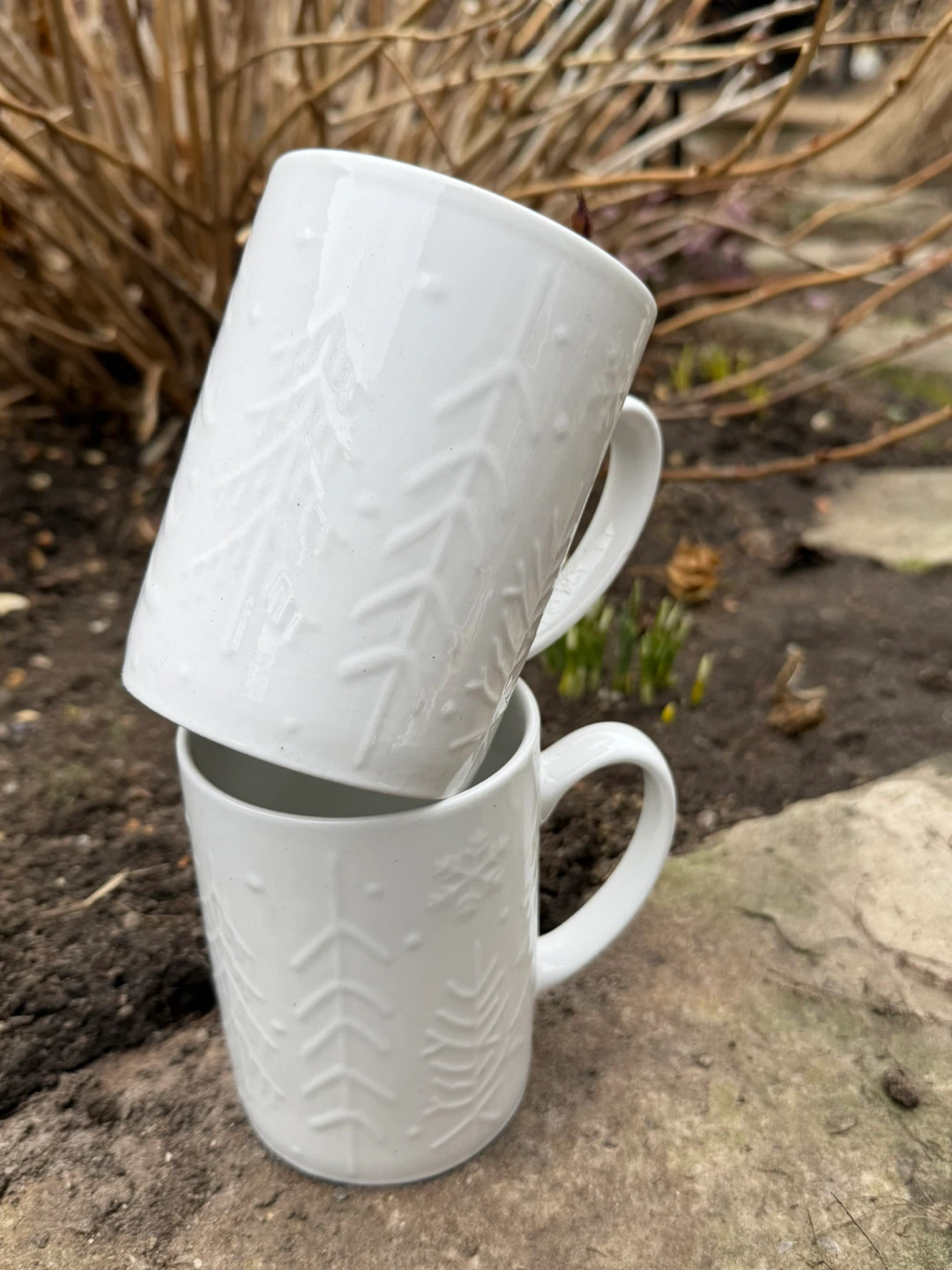 White Embossed Mugs (Set of 2)