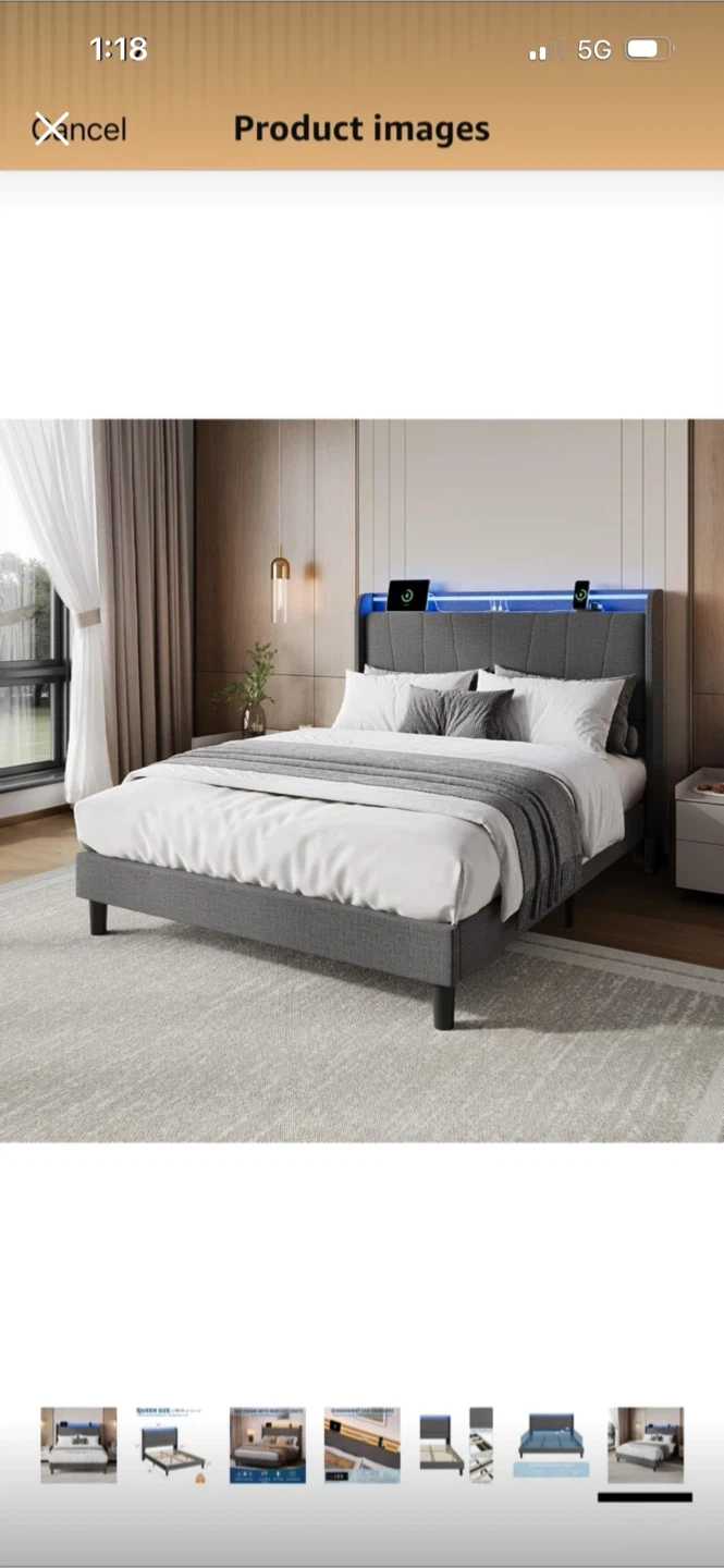 New King Size Grey Fabric Bed Frame with Headboard - photo 3