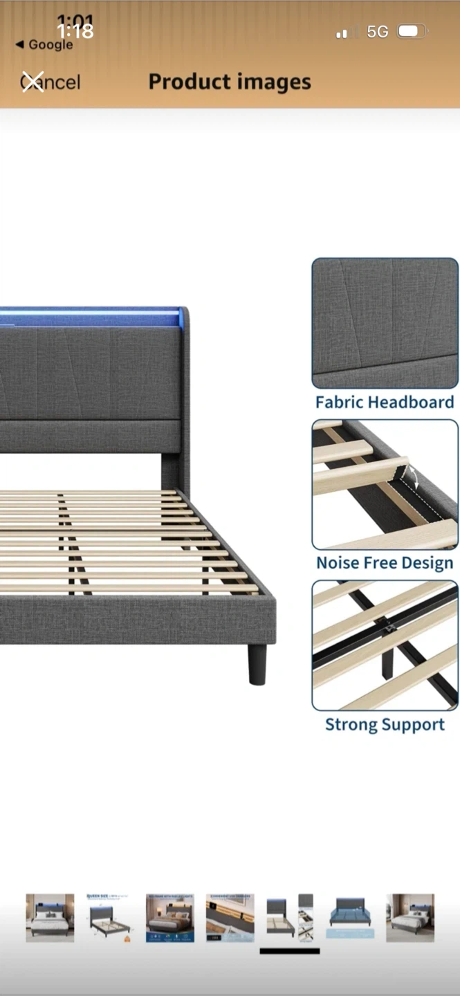 New King Size Grey Fabric Bed Frame with Headboard - photo 2