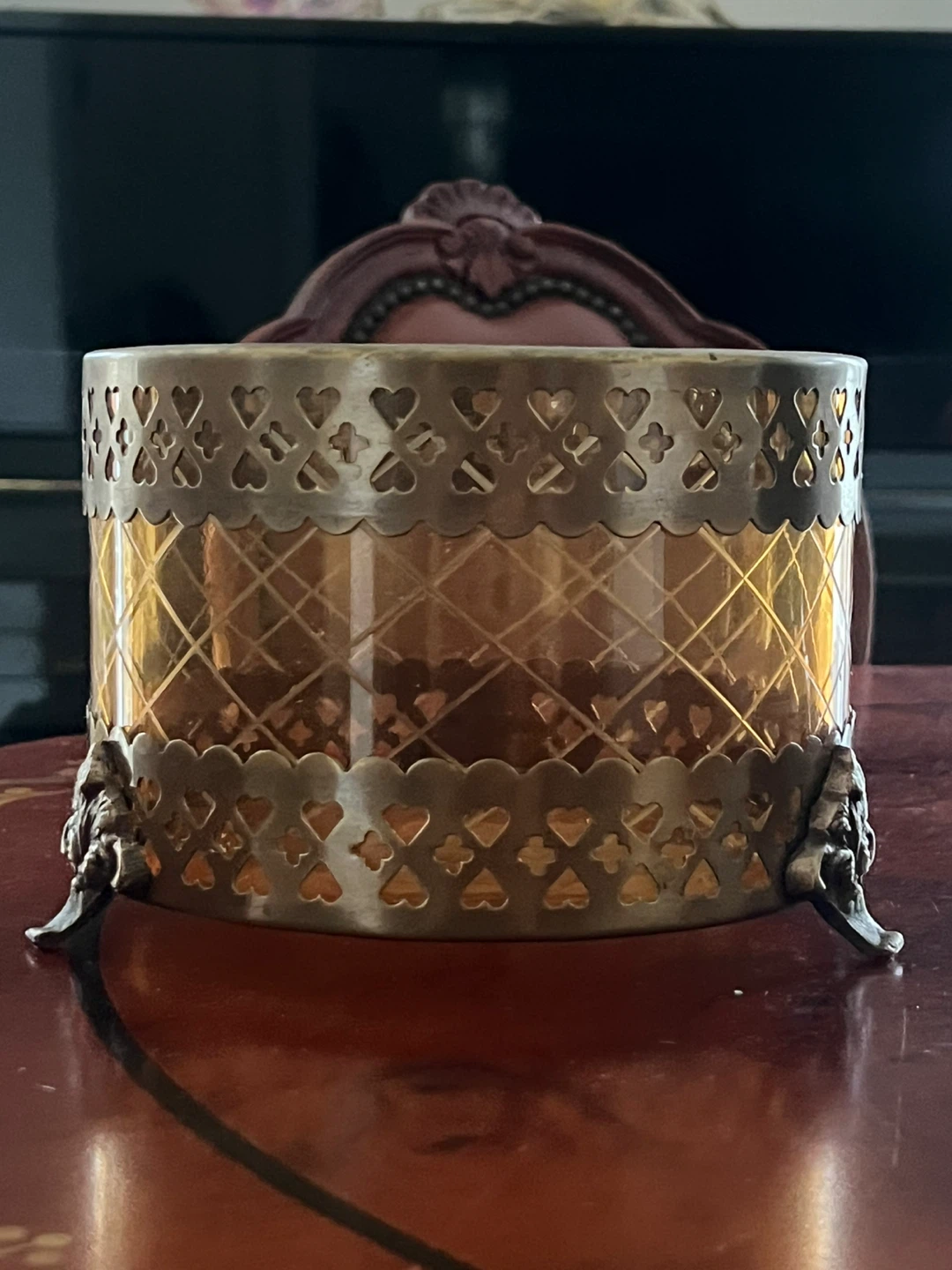 Decorative Amber Glass and Metal Holder