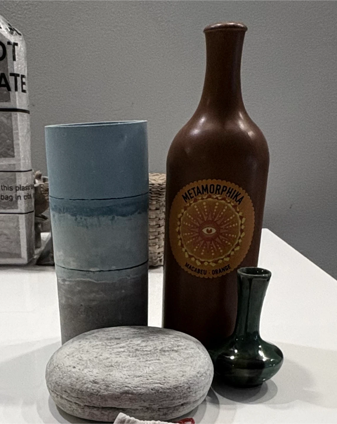 Set of decorative cases and stone