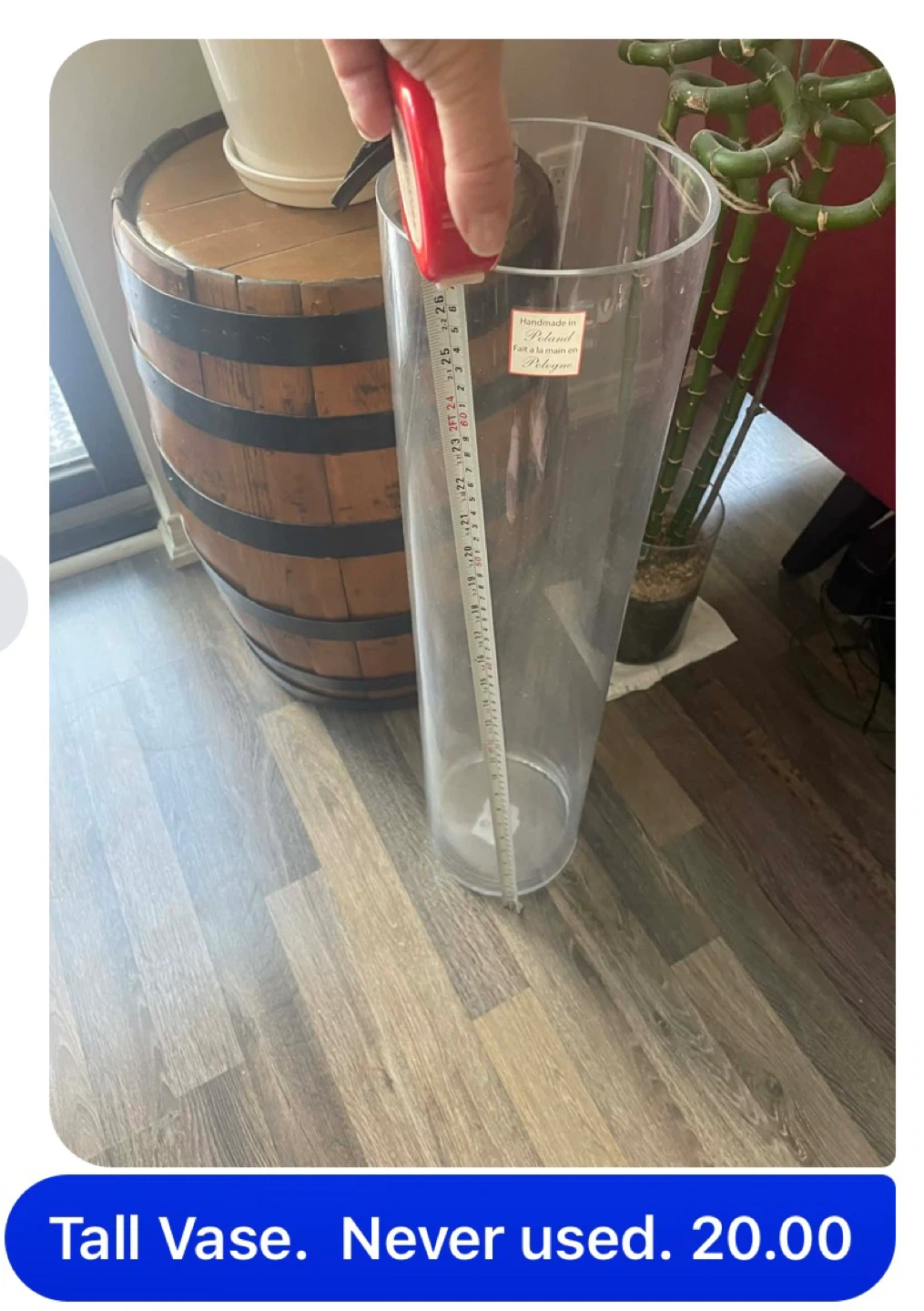 Tall Handmade Glass Vase - Made in Poland