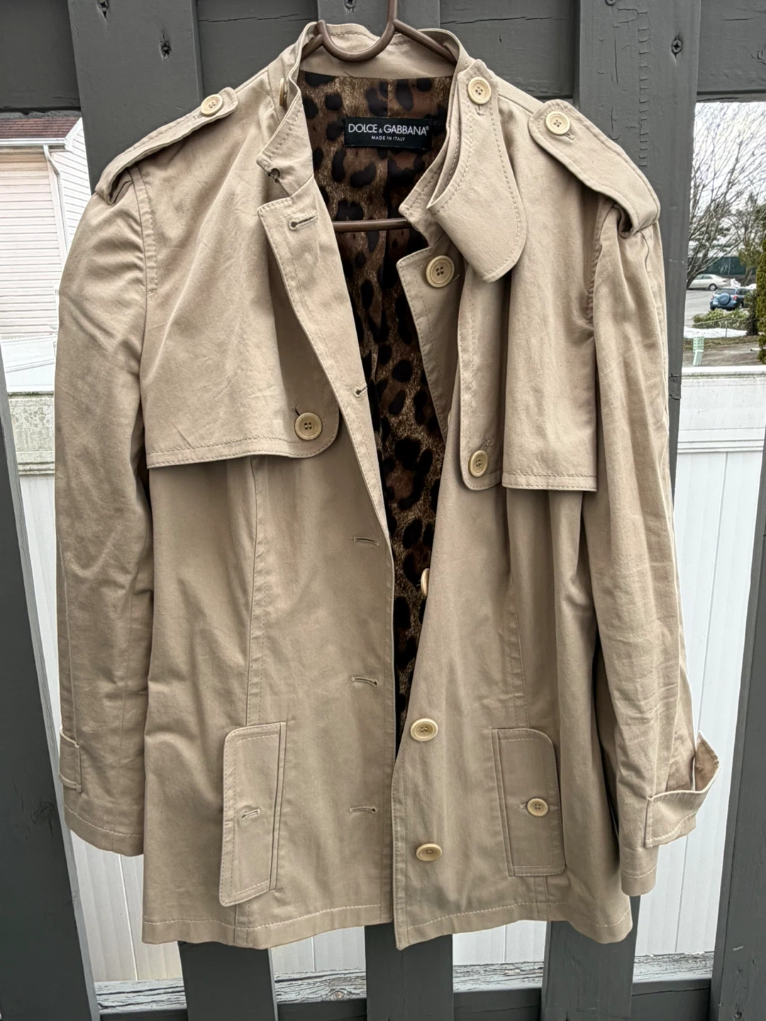 Dolce & Gabbana Tan Trench Coat with Leopard Print Lining