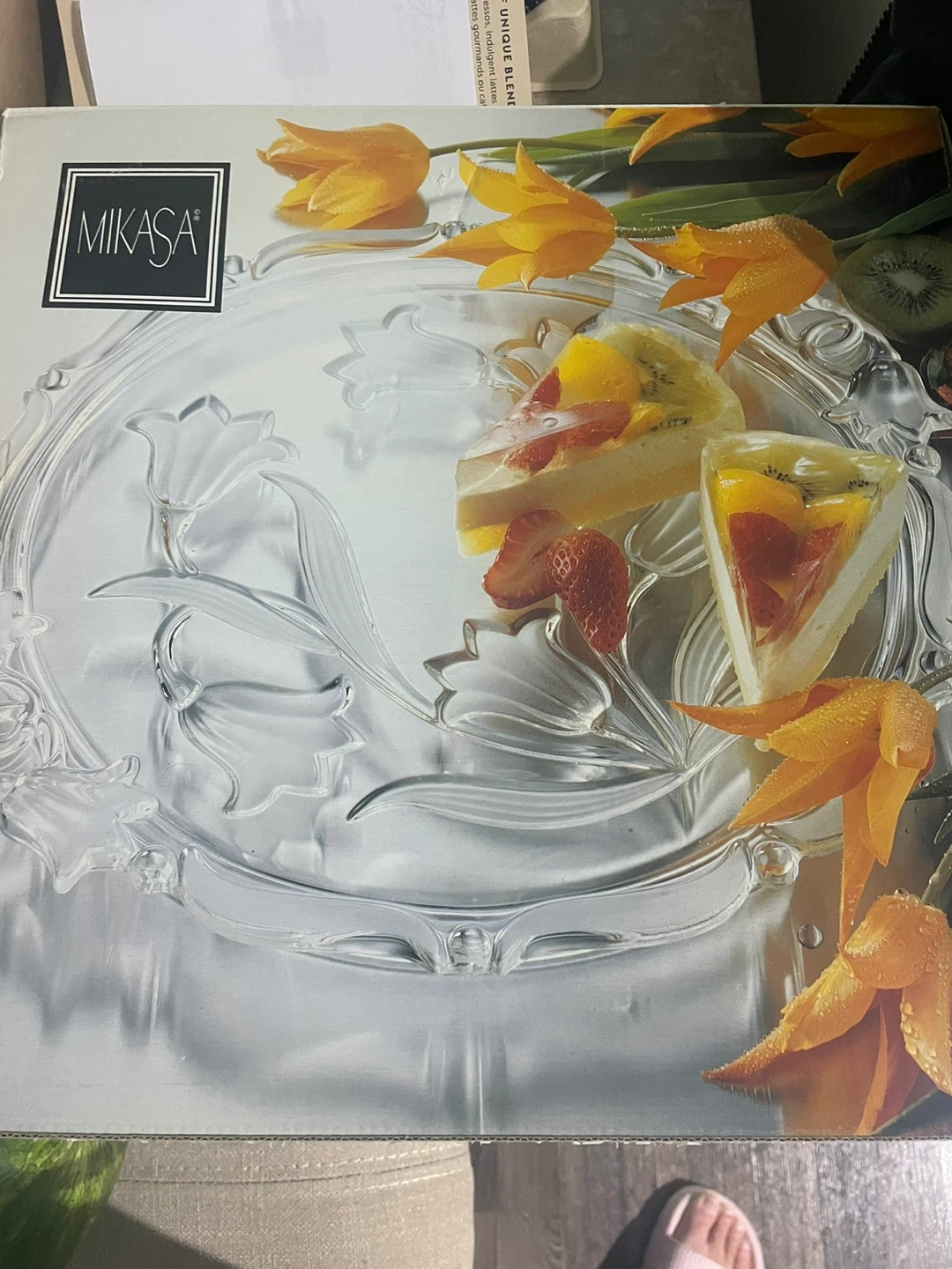 Mikasa Clear Glass Cake plate with Floral Embossing