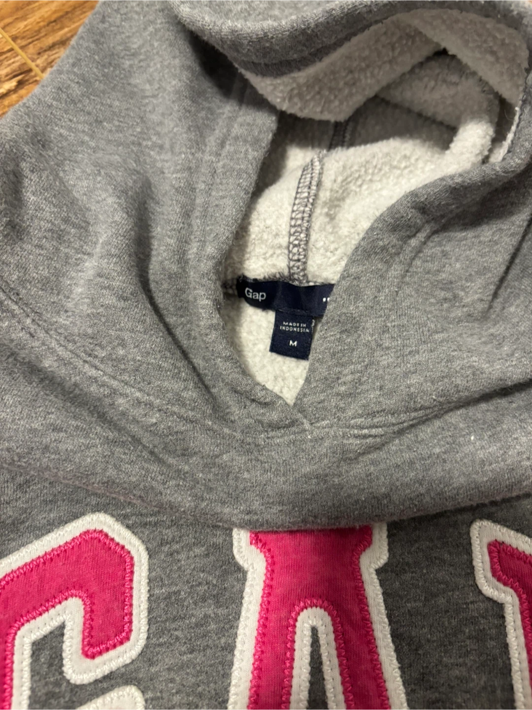 Gap Hoodie - Grey, Pink Logo, Size M - photo 2