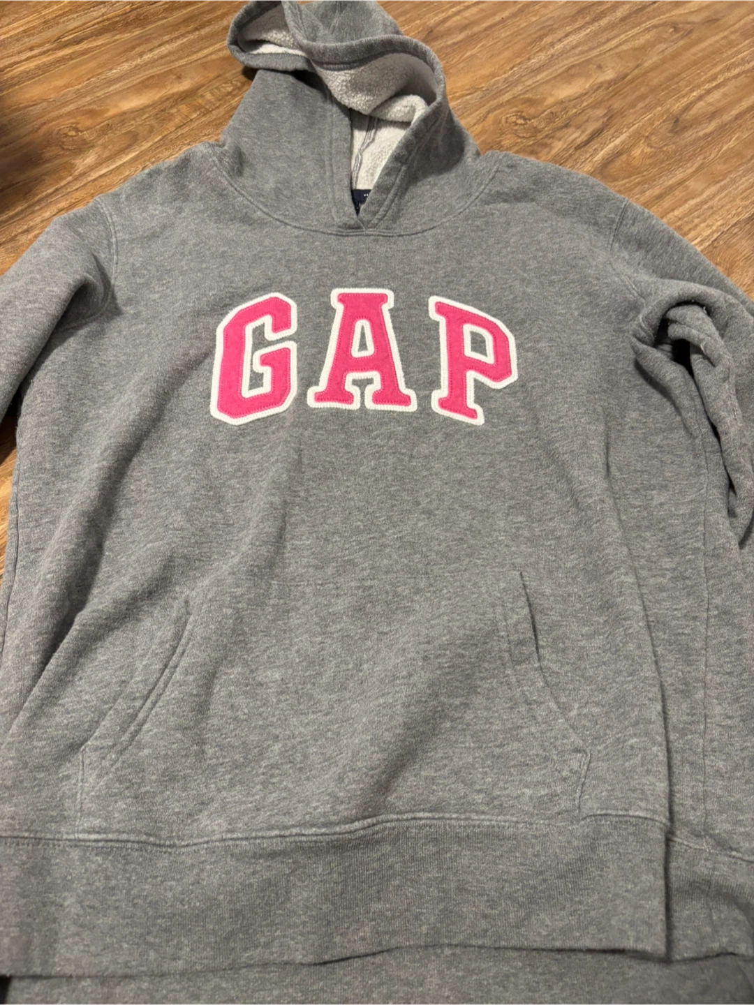 Gap Hoodie - Grey, Pink Logo, Size M