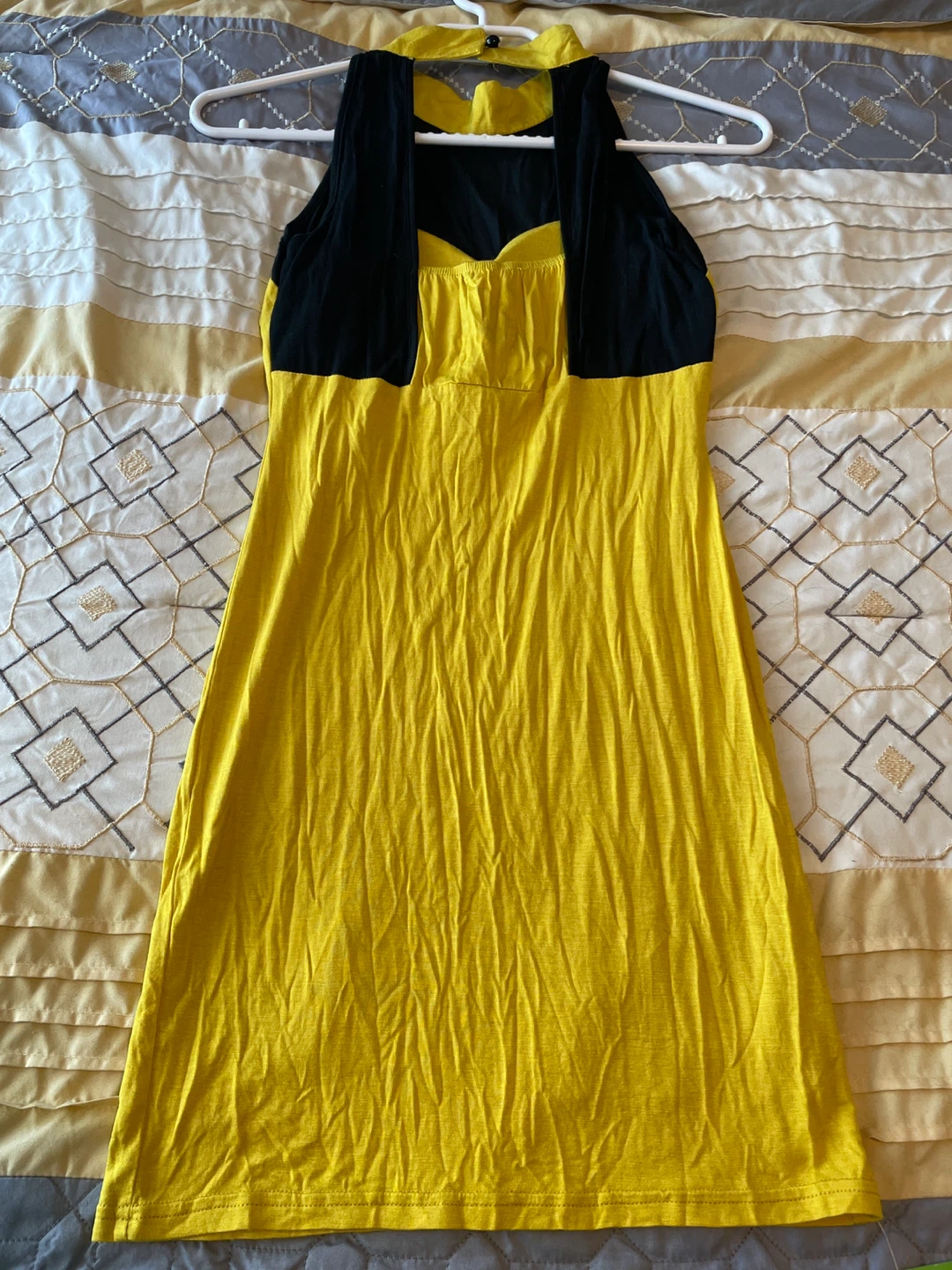 Yellow and Black Halter Dress with Bow - photo 4