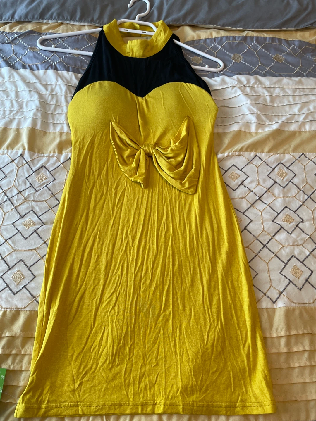 Yellow and Black Halter Dress with Bow - photo 3