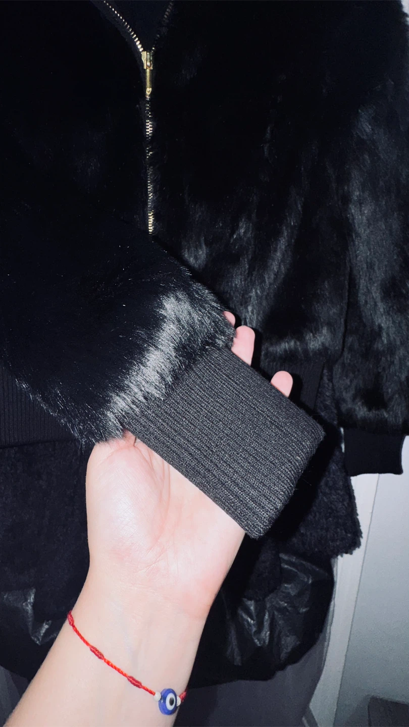 Black Faux Fur Bomber Jacket - photo 4