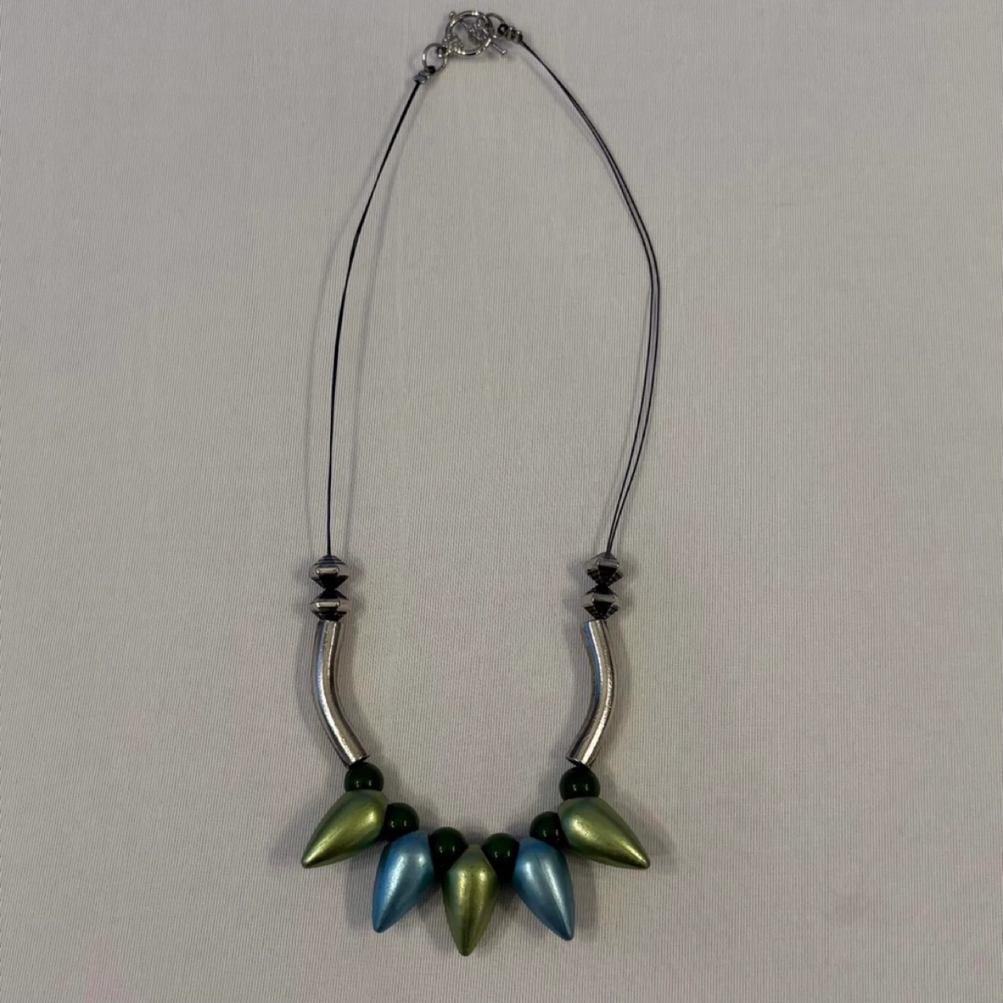 Abstract Mod Spike Bead Collar Silver Cord Necklace Toggle - photo 2