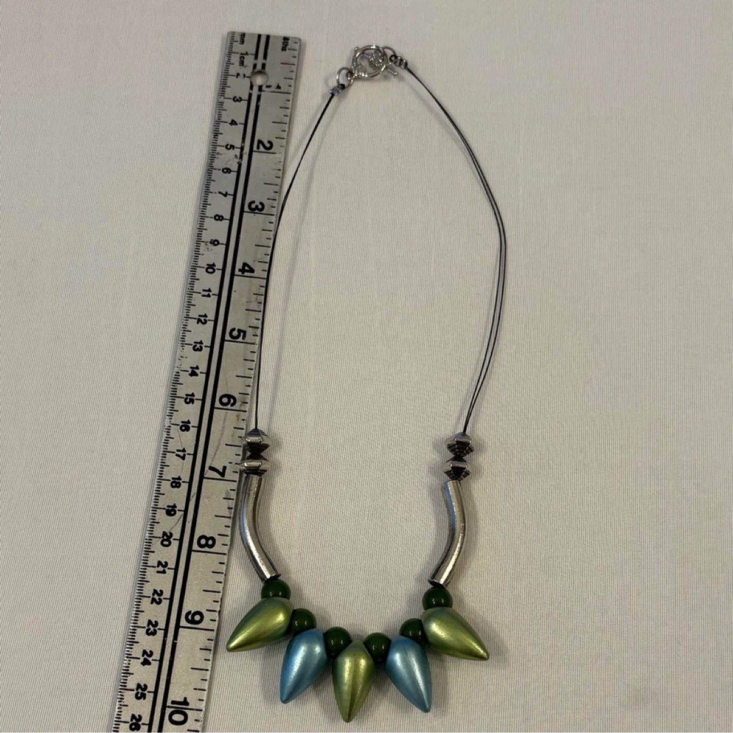 Abstract Mod Spike Bead Collar Silver Cord Necklace Toggle - photo 4