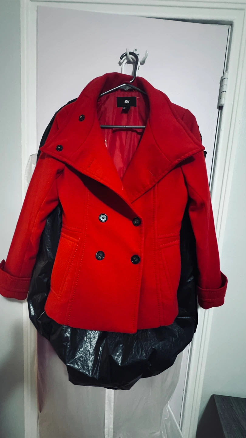 H&M Red Double-Breasted Pea Coat - Size EUR 34 / US 4